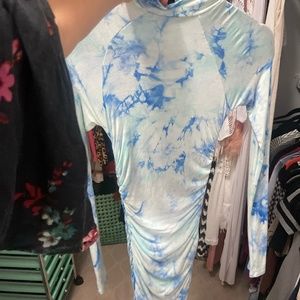 Long Sleeve stone wash looking midi dress Medium